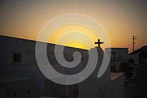 View of Linosa graveyard at sunset