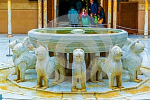 View of the lion fountain of the alhambra palace in spain....IMAGE
