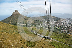 View of Lions Head from cable car of table mountain