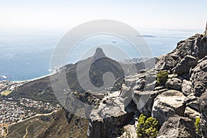 View on Lions head from the top of table mountain in Cape Town