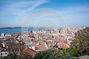 View of Lisbon old town and Baixa district in Lisbon, Portugal