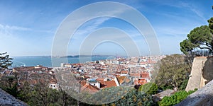 View of Lisbon old town and Baixa district in Lisbon, Portugal