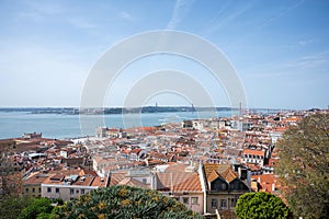 View of Lisbon old town and Baixa district in Lisbon, Portugal