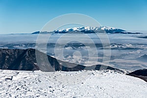 View from Little Fatra mountains ridge above low clouds