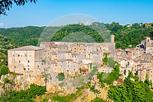 View of little medieval town of Sorano, Tuscany, Italy