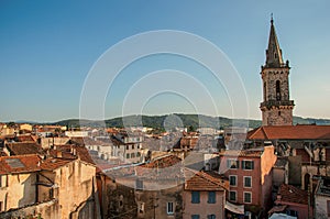 View of the lively and gracious town of Draguignan from the hill of the clock tower.