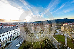 View of Ljubljana from Cankarjev dom with Presidential palace.