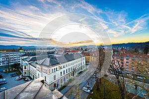 View of Ljubljana from Cankarjev dom with Presidential palace.