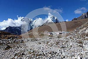 View of the Lobuche village with lodges, Everest Base Camp trek, Nepal