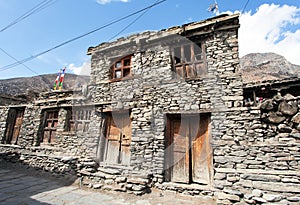 View of local stony building in Manang village