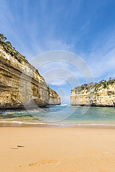 View of the Loch Ard Gorge in Port Campbell, Victoria, Australia. Vertical