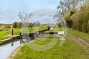 A view of a lock gate on the Grand Union Canal close to Welford, UK