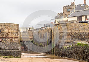 View of lock gates on the canal at Bude, Cornwall, England.