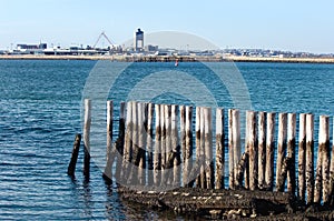 View of Logan Airport from Fort Independence at Castle Island