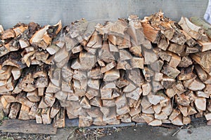 View of logs for the fire of the fireplace prepared for the winter