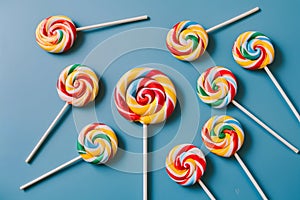 view Lollipop on kitchen table, colorful and sweet confectionery captured tastefully