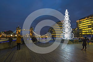 View of London City Hall at night with Christmas tree