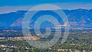 View from Lone Pine State Park with a hot air balloon over Kalispell MT