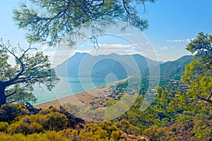 View of long beautiful sandy beach of Ã‡Ä±ralÄ± in Turkey