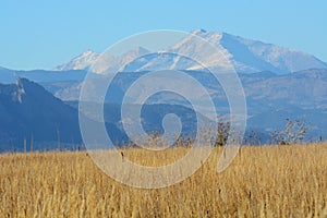 View of Long`s Peak and Mount Meeker in Rocky Mountains Colorado