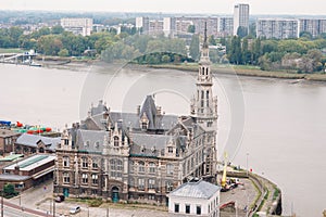 view of the Loodsgebouw from the aan de Stroom MAS Museum along the Scheldt river in the Eylandier district of Antwerp, Belgium