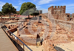 A view looking across the ruins of the palatial houses in the castle of Silves