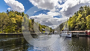 A view looking back to the landing stage on Loch Katrine in the Scottish Highlands