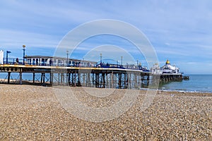 A view looking down the length of the pier at Eastbourne, UK