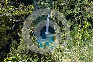 A view looking down at the secret Omonawa falls in the tauranga region on the island of new zealand-2