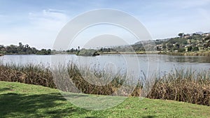 View looking over pond at lone island Santa Barbara California 4K