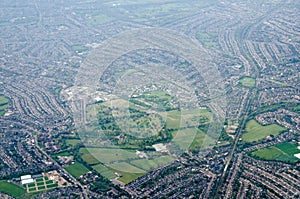 View looking south across New Malden, Morden and Motspur Park, London