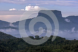 A view looking towards Bathalegala which is a table mountain to the west of Kandy in Sri Lanka.