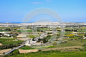 View of Mosta and countryside, Malta.