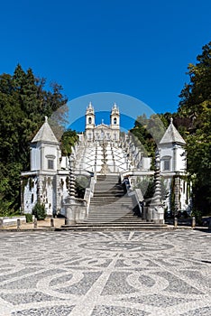 View looking up the stairs leading to the Bom Jesus Monastery in Braga, Portugal