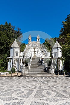 View looking up the stairs leading to the Bom Jesus Monastery in Braga, Portugal. photo