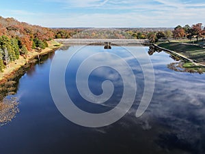 the view looking west toward tourist attraction from the bridge in autumn photo