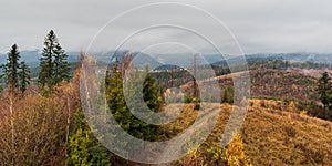 View from lookout tower on Tabor hill in Javorniky mountains in Slovakia