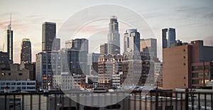 View Of Los Angeles Skyline At Sunset