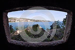 View from lost place port to Rabac in Istria, Croatia