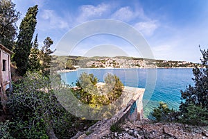 View from lost place port to Rabac in Istria, Croatia