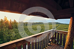 A view of Lovrenska lakes from the wooden tower