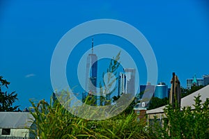 view of lower manhattan from an elevated section of the new york skyline