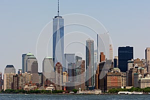View of Lower Manhattan from Staten Island ferry, New York