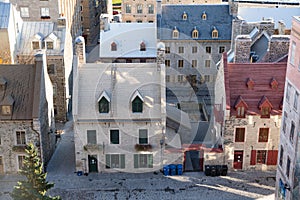 View of lower Quebec City in Canada with historic architecture in view.