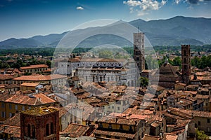 View of Lucca and Duomo di San Martino, Tuscany, Italy.