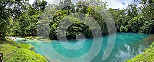 A view of the luminous blue Rio Celeste in Costa Rica