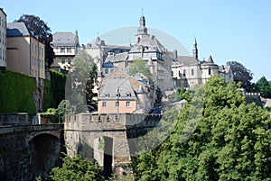 View luxembourg city - old town with city wall