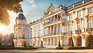 View of a luxurious aristocratic historical palace with a park, architectural monuments of the Baroque era of the 18th century,