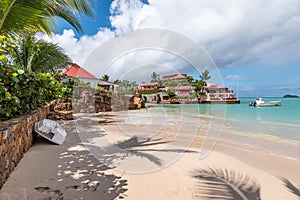 View of luxury beach on St Barts. Nikki Beach, Gustavia, Caribbean.