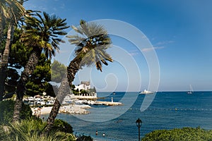 View of luxury resort and bay of Villefranche-sur-Mer, Cote d`Azur, french riviera